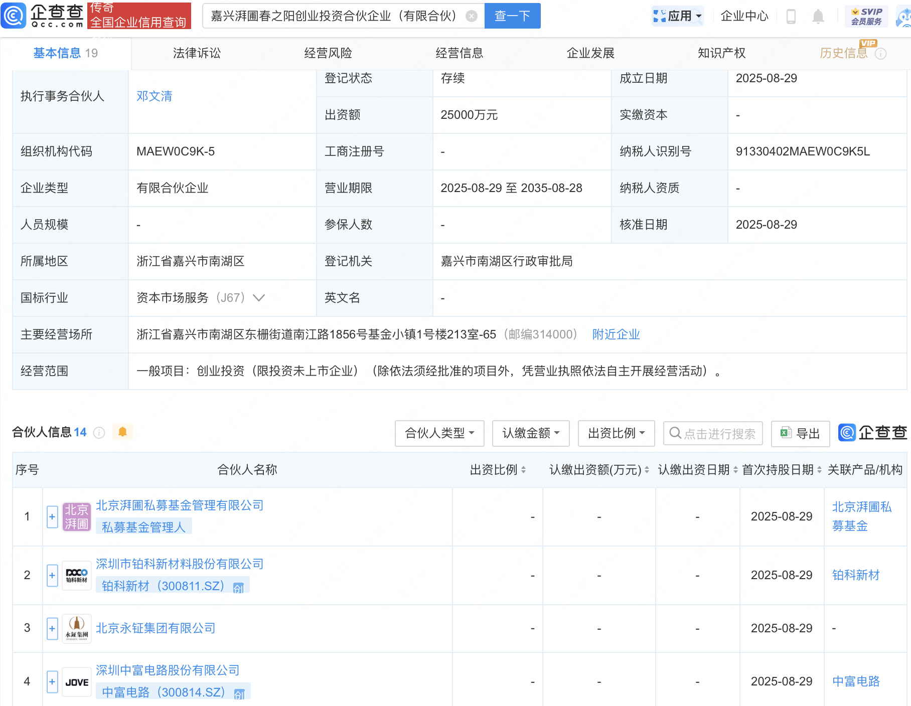 铂科新材、中富电路新设创投企业，出资额2.5亿